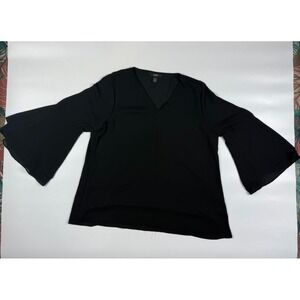 Alfani Tunic Blouse Top Women's Petite 16 Black Lightweight Flared Sleeve V-Neck